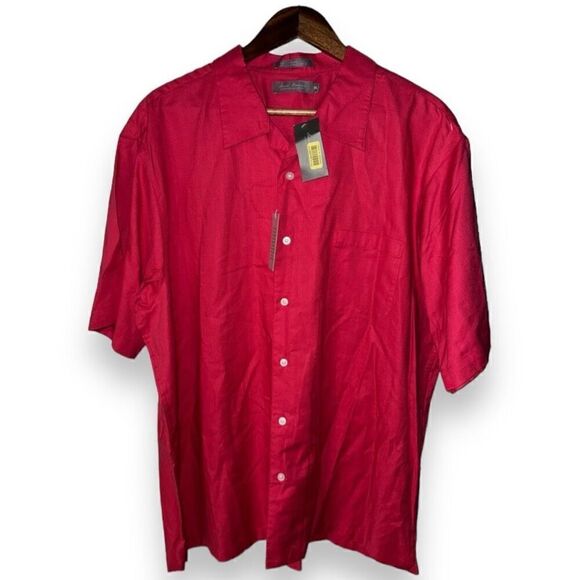 NWT Daniel Cremiux Supima Cotton Red S/S Camp Collar Button Down Size XL - Picture 1 of 12